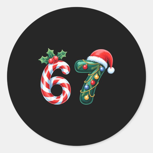 Funny Six Seven 6 7 Meme Saying Humor 67 Christmas Classic Round Sticker (Front)