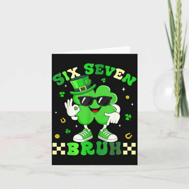 Funny six seven 6 7 meme st patricks day shamrock card (Front)