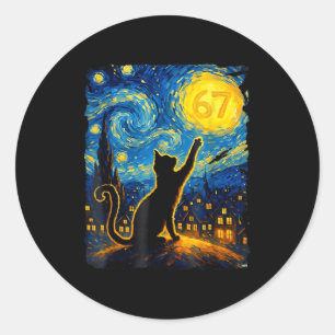 Funny Six Seven 6 7 Meme Starry Night Van Gogh Bla Classic Round Sticker