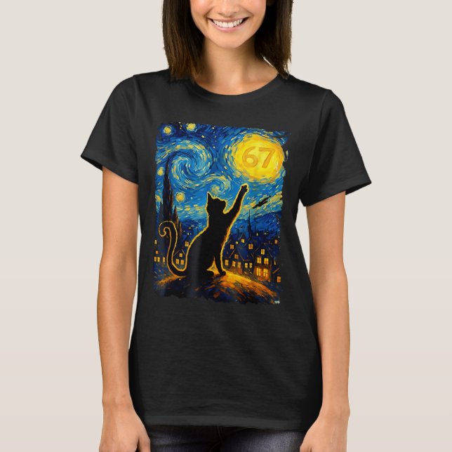 Funny Six Seven 6 7 Meme Starry Night Van Gogh Bla T-Shirt (Front)