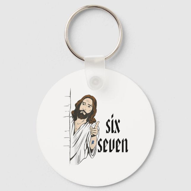Funny Six Seven Brainrot Meme 6 7 Viral Gen Z 67 T Key Ring (Front)