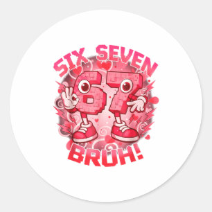 Funny Six Seven Bruh 67 Brainrot Meme Valentine's Classic Round Sticker