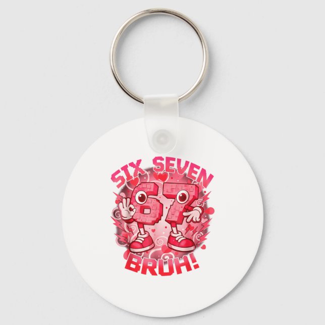 Funny Six Seven Bruh 67 Brainrot Meme Valentine's  Key Ring (Front)