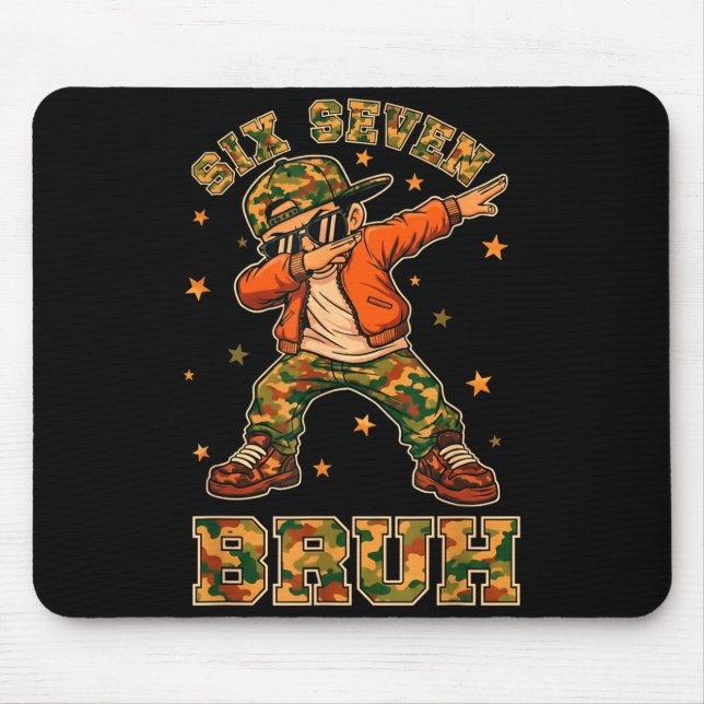 Funny Six Seven Bruh Dabbing Camo Kid Meme  Mouse Mat (Front)
