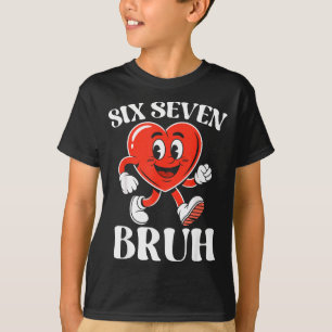 Funny Six Seven Bruh Retro Heart 67 Meme Cartoon T-Shirt