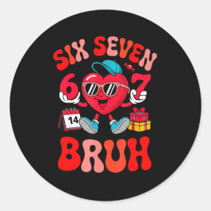 Funny Six Seven Bruh Valentine Heart Retro Groovy Classic Round Sticker