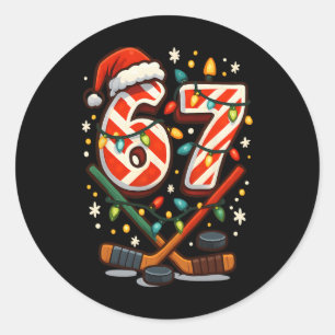 Funny Six Seven Christmas Ice Hockey  Classic Round Sticker