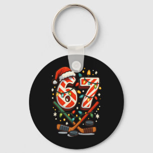 Funny Six Seven Christmas Ice Hockey Key Ring
