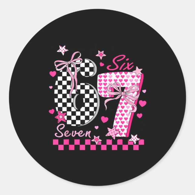 Funny Six Seven Coquette 6 7 Meme Men Women Valent Classic Round Sticker (Front)