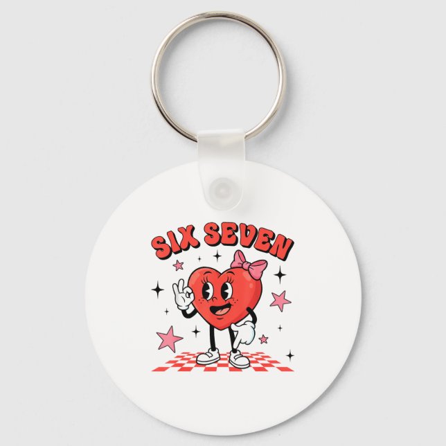 Funny Six Seven Cute Heart 67 Meme Valentine Kids  Key Ring (Front)