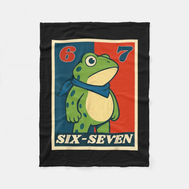 Funny Six Seven Frog 6 7 Meme Gen Alpha Slang Meme Fleece Blanket (Front)