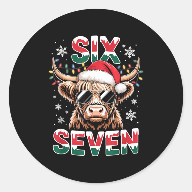 Funny Six Seven Highland Cow Christmas 67 Cool Xma Classic Round Sticker (Front)