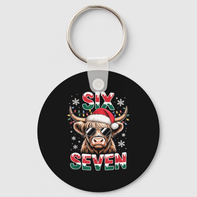 Funny Six Seven Highland Cow Christmas 67 Cool Xma Key Ring (Front)