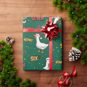 Funny Six Seven Honk Goose Christmas green Meme Wrapping Paper