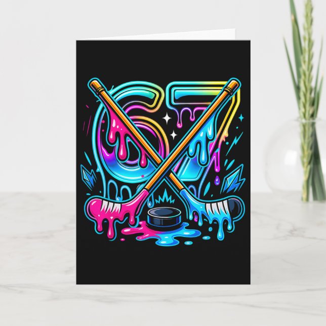 Funny Six Seven Ice Cream Drip Ice Hockey  Card (Front)