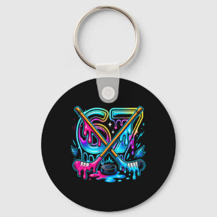 Funny Six Seven Ice Cream Drip Ice Hockey  Key Ring