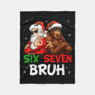 Funny Six Seven Meme 6 7 Bruh Santa Bigfoot Christ Fleece Blanket