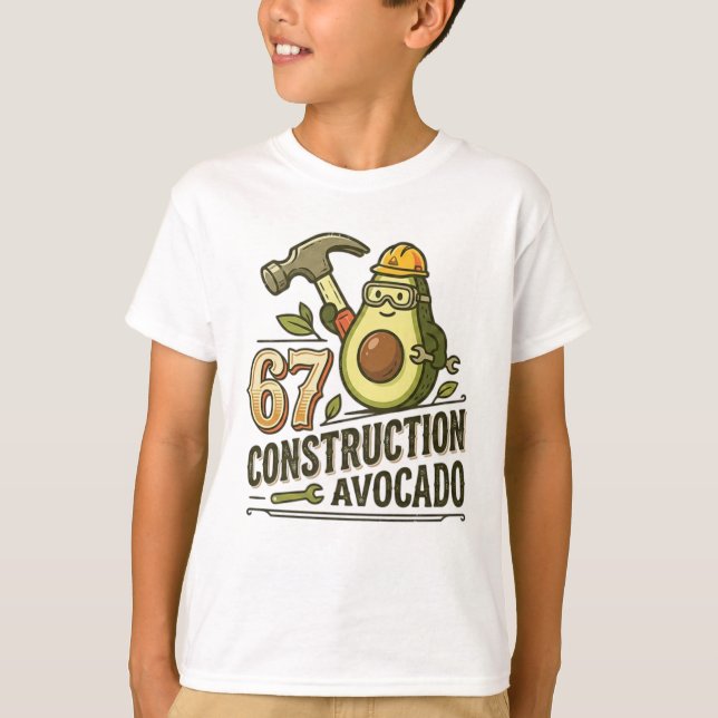 Funny Six Seven Meme Construction Avocado T-Shirt (Front)