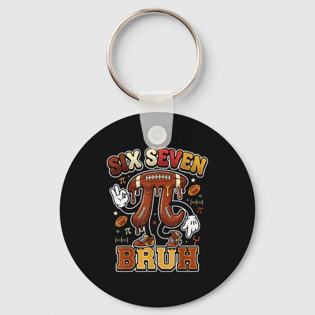 Funny six seven meme football day 3.14 math lovers key ring (Front)