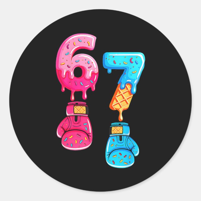 Funny Six Seven Meme Ice Cream Drip 67 Boxing  Classic Round Sticker (Front)
