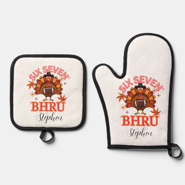 Funny Six Seven Meme Turkey Bruh,Postcard Oven Mitt & Pot Holder Set (Front)