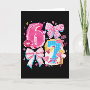 Funny Six Seven Valentine Coquette Bow Preppy Hear Card