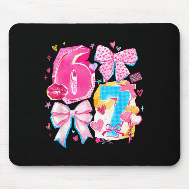 Funny Six Seven Valentine Coquette Bow Preppy Hear Mouse Mat (Front)