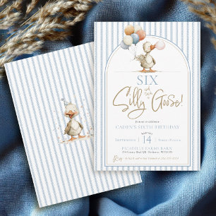 Funny SIX Silly Goose Cute Arch Boy 6th Birthday Invitation