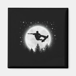 Funny Skateboarder Silhouette Skateboarding Moon F Magnet
