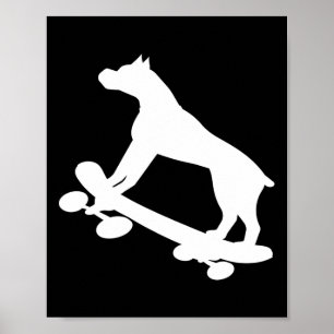 Funny Skateboarding Boxer Dog Skateboard Skater Poster