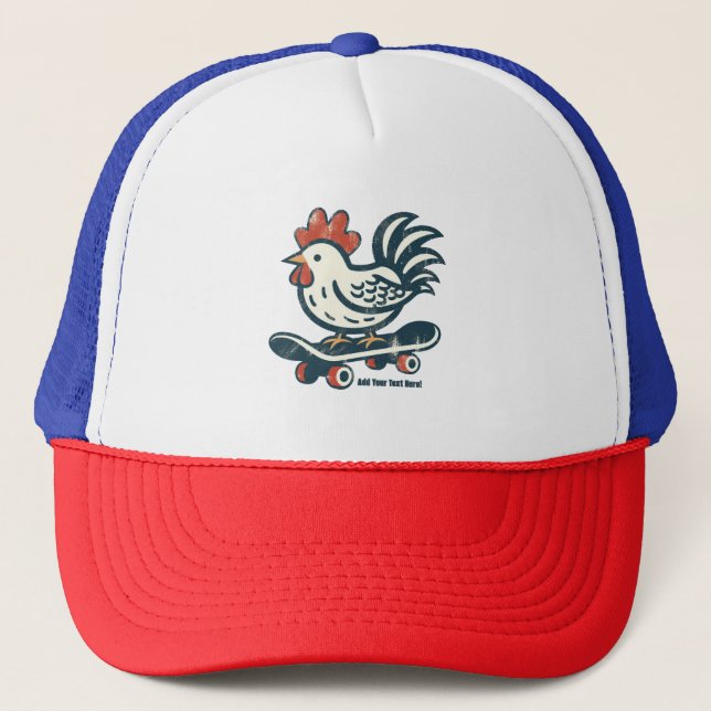Funny Skateboarding Farm Chicken Personalised  Trucker Hat (Front)