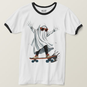 Funny Skateboarding Ghost Men's Ringer T-Shirt