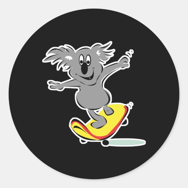 funny skateboarding koala bear classic round sticker (Front)