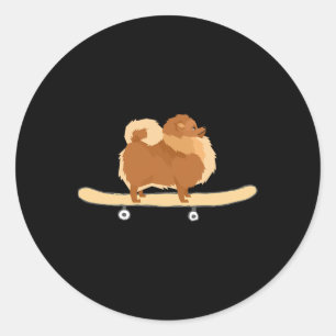 Funny Skateboarding Pomeranian Pom Puppy Gift Classic Round Sticker