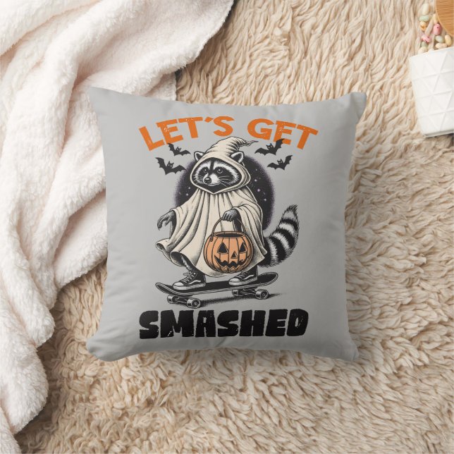 Funny Skateboarding Racoon Vintage Halloween Cushion (Blanket)