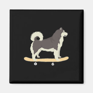Funny Skateboarding Siberian Husky Dog Gift Men Wo Magnet