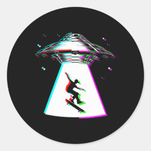 Funny Skateboarding Ufo Skater Alien Abduction Vap Classic Round Sticker