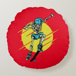 Funny Skater Skeleton Skateboarding Design Round Cushion
