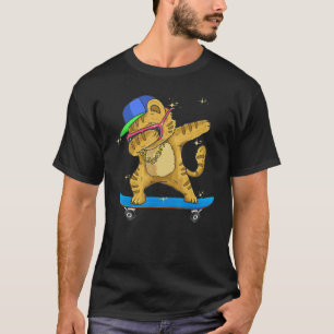 Funny Skating Cat Dabbing Kitty Skateboard T-Shirt
