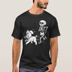 Funny Skeleton and Dog Halloween Humor funny skull T-Shirt