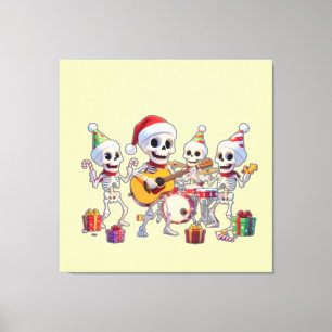 Funny Skeleton Band Christmas & New Year – 3D Cart Canvas Print