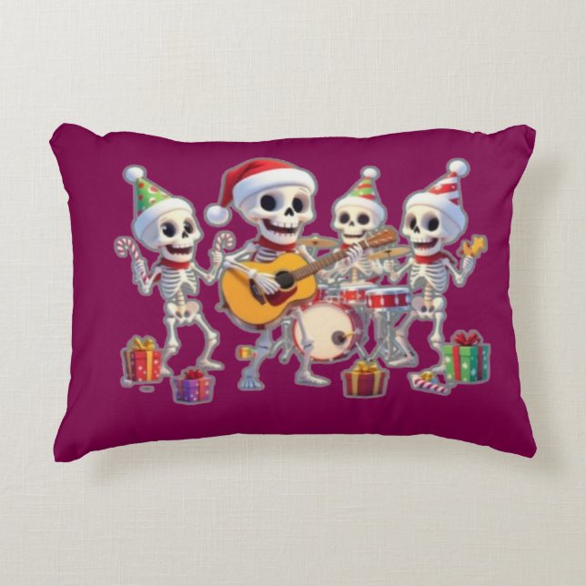 Funny Skeleton Band Christmas & New Year – 3D Cart Decorative Cushion (Front)