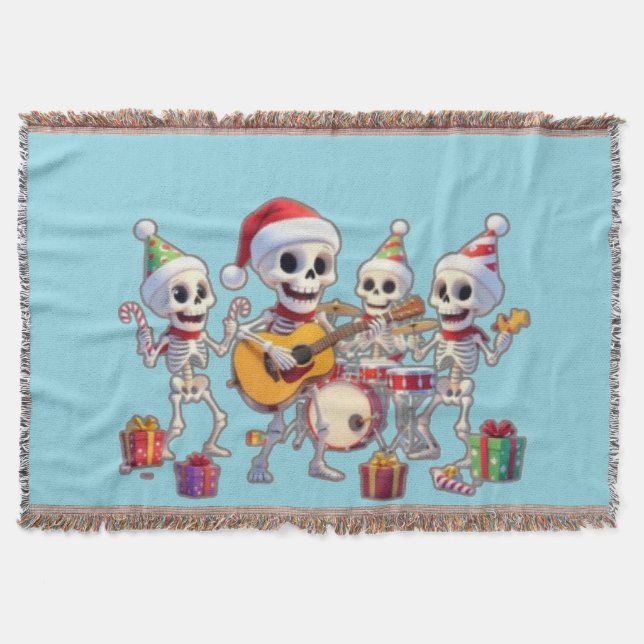 Funny Skeleton Band Christmas & New Year – 3D Cart Throw Blanket (Front)