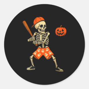 Funny Skeleton Baseball Batting Halloween Costume Classic Round Sticker