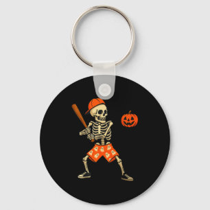 Funny Skeleton Baseball Batting Halloween Costume Key Ring