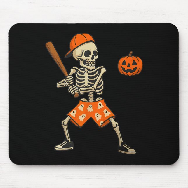 Funny Skeleton Baseball Batting Halloween Costume  Mouse Mat (Front)