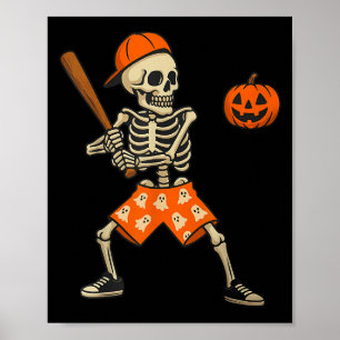 Funny Skeleton Baseball Batting Halloween Costume  Poster