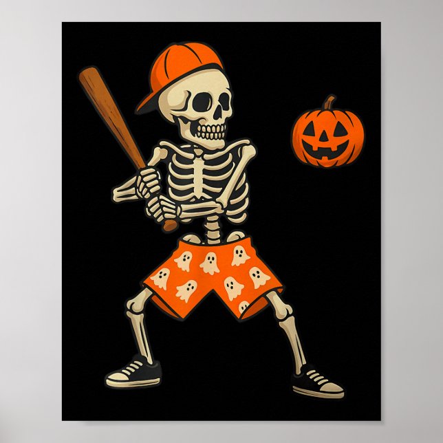Funny Skeleton Baseball Batting Halloween Costume  Poster (Front)