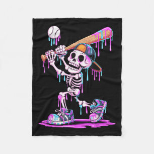 Funny Skeleton Baseball Halloween Costume For Boys Fleece Blanket