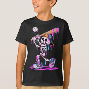 Funny Skeleton Baseball Halloween Costume For Boys T-Shirt